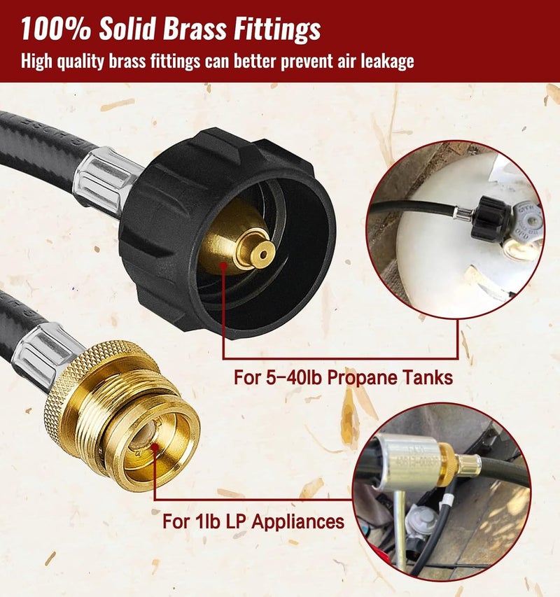 CALPOSE 12 Feet Propane Adapter Hose, 1lb to 20lb Adapter Converts 1lb Appliances to 5-40lb Tanks, Gas Hose for Weber Q, Coleman Grill, Buddy Heaters and More - Image 4